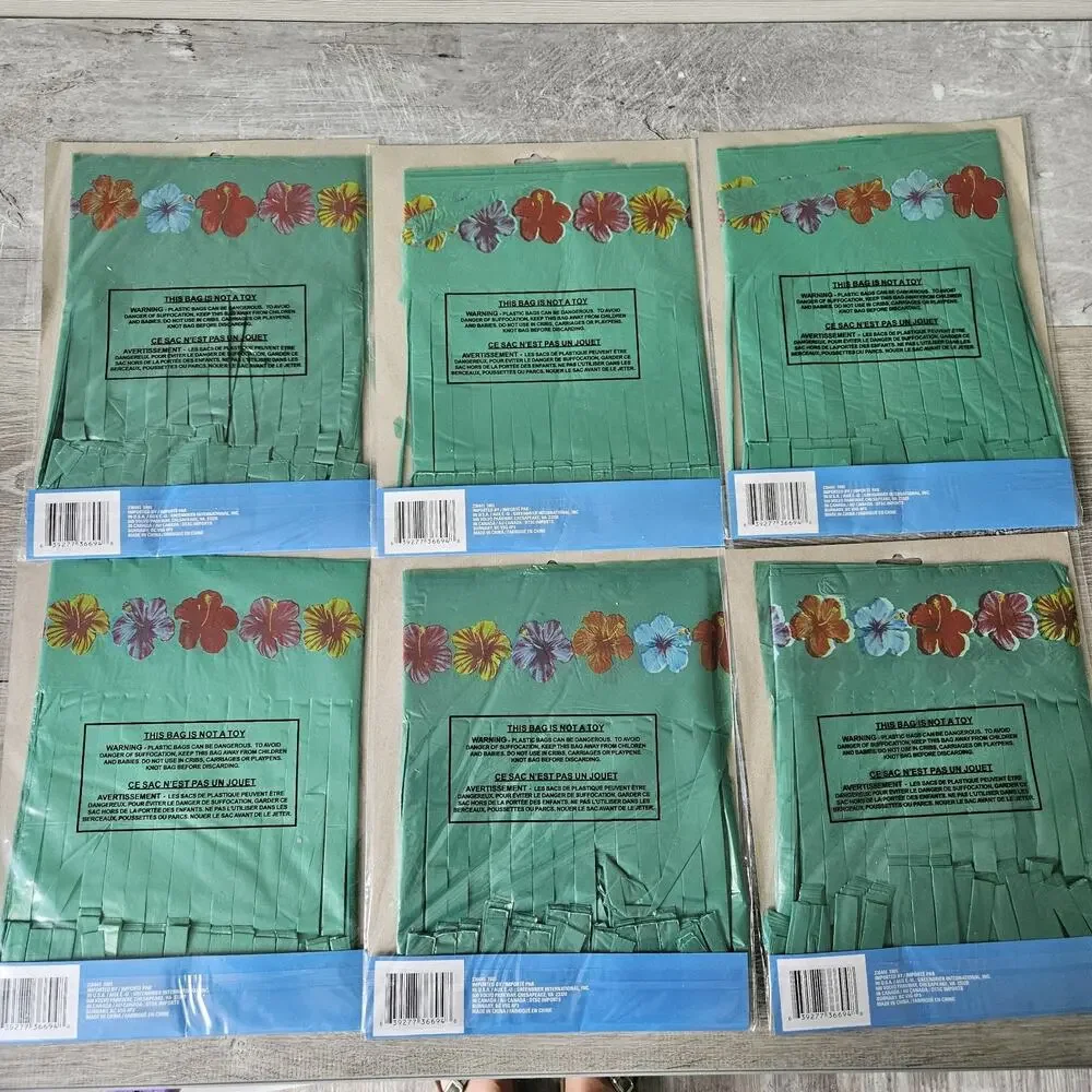 6 Pack 12X168 Inch Green Fringe Rectangle Table Skirts Tiki Beach Party Decor
